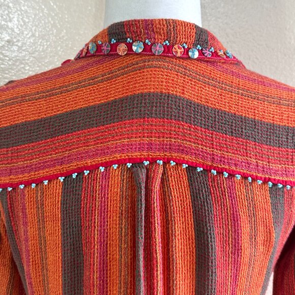 Generation Y2K Orange Woven Hippie Boho Embellished Blouse - Picture 5 of 7